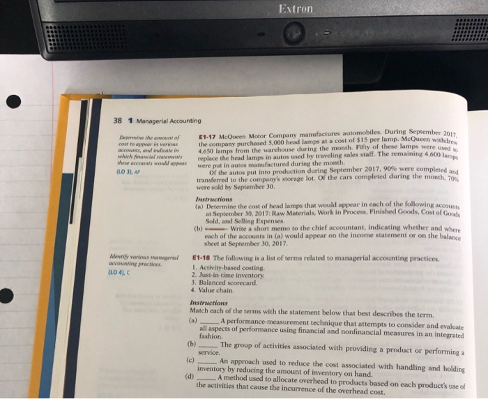 Solved Extron 38 1 Managerial Accounting E1-17 McQueen Motor | Chegg.com