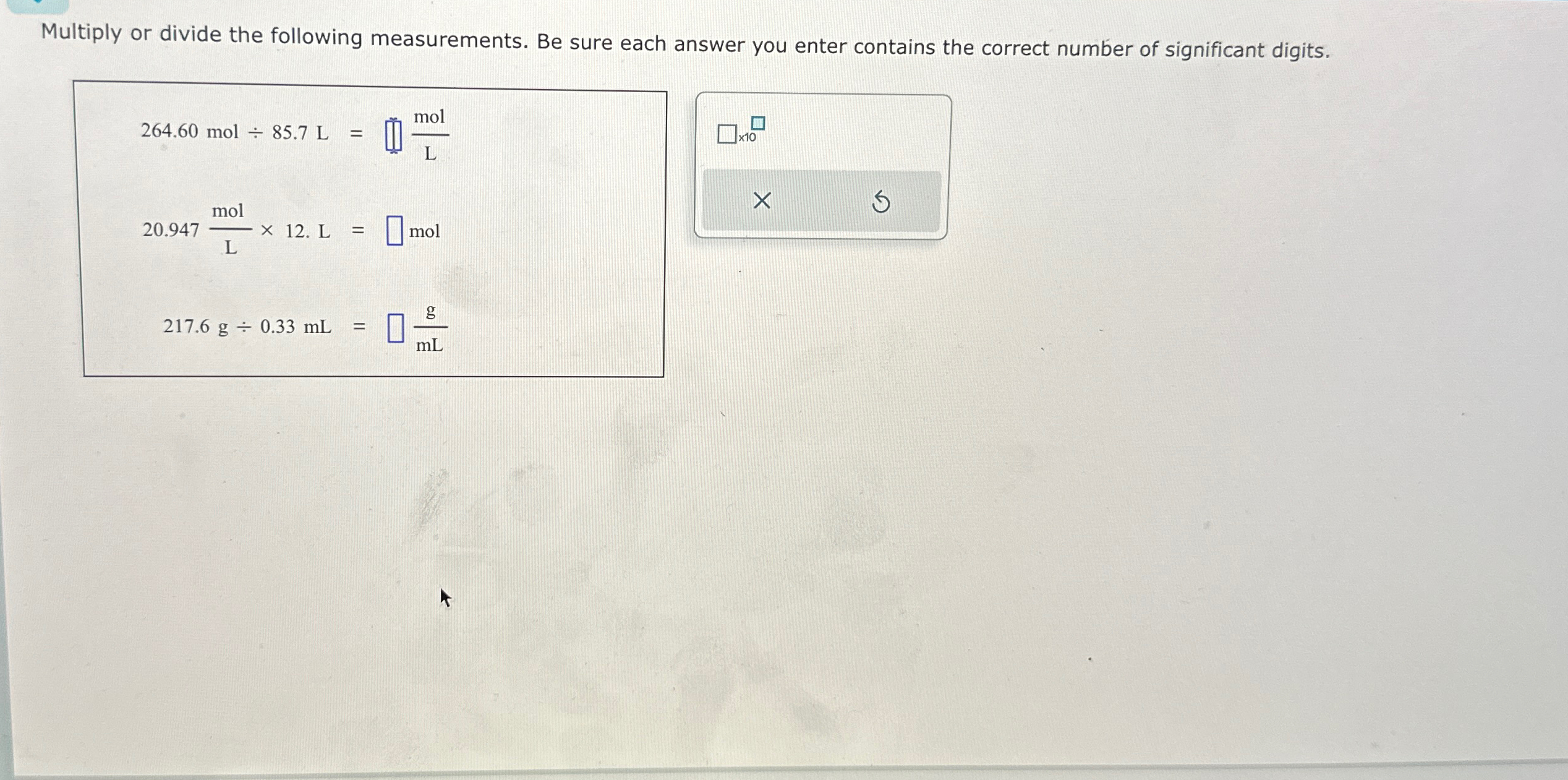 Solved Multiply or divide the following measurements. Be | Chegg.com
