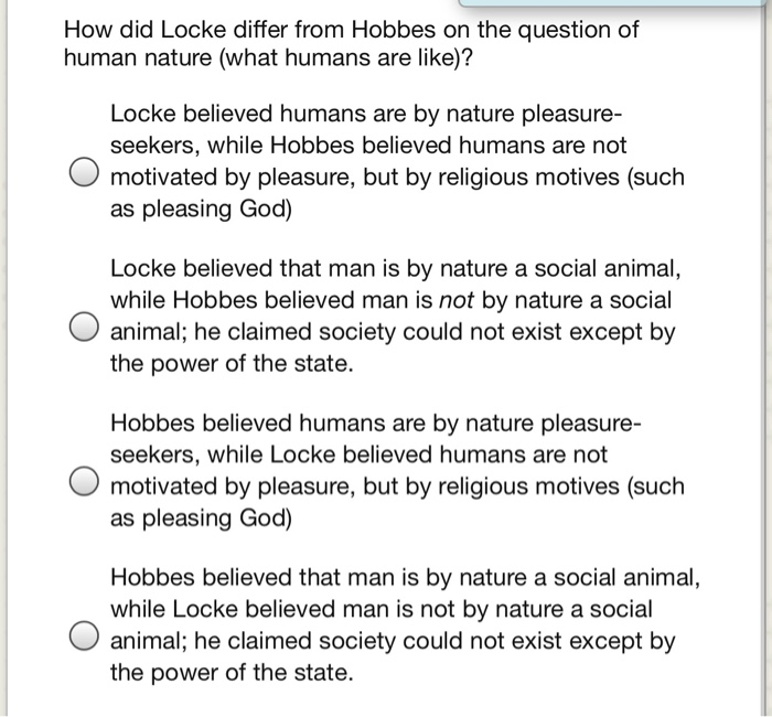 How did Locke differ from Hobbes on the question of 