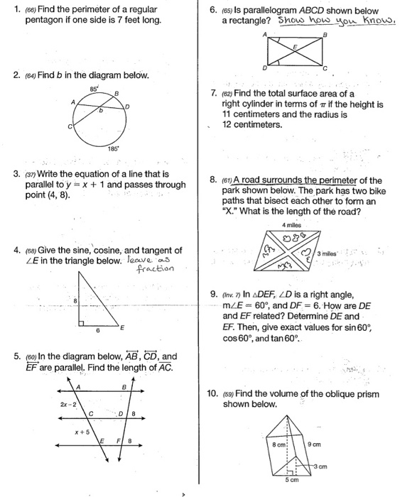 Solved 1. (66) Find the perimeter of a regular pentagon if | Chegg.com