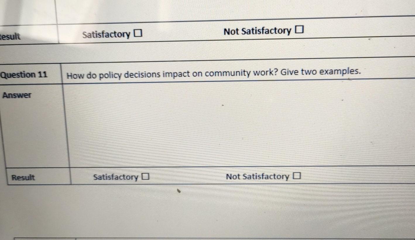 Solved Result Satisfactory O Not Satisfactory I Question 11 | Chegg.com
