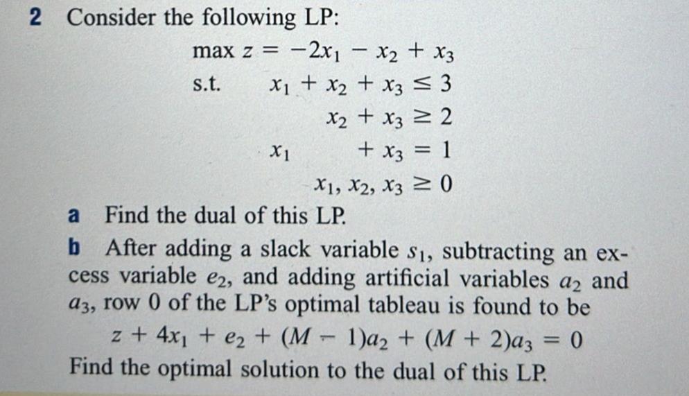 Solved 2 ﻿Consider The Following LP:maxz=-2x1-x2+x3 | Chegg.com