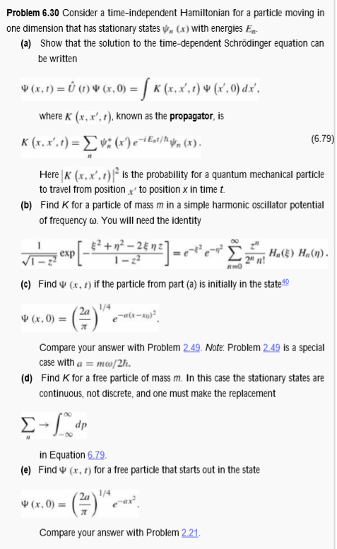 Solved Problem 6.30 ﻿Consider a time-independent Hamiltonian | Chegg.com