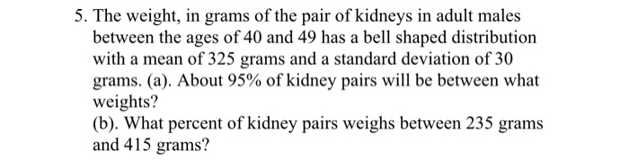 Solved 5. The weight, in grams of the pair of kidneys in | Chegg.com