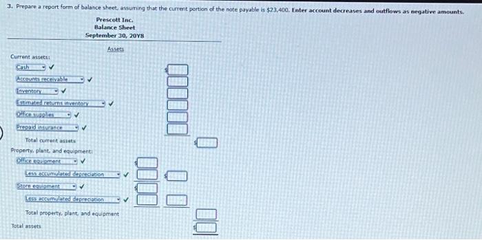 Prescott Inc. Balance sheet
Halance Sheet september \( 30,20 \mathrm{Vd} \)
Property, piant, and equipmenti
Total property. p