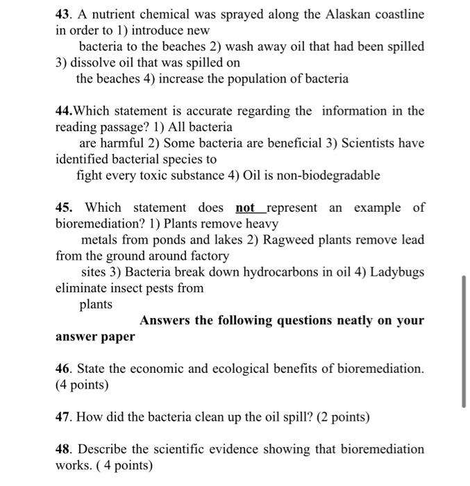 Solved Base your answers to questions 43 to 48 on the | Chegg.com