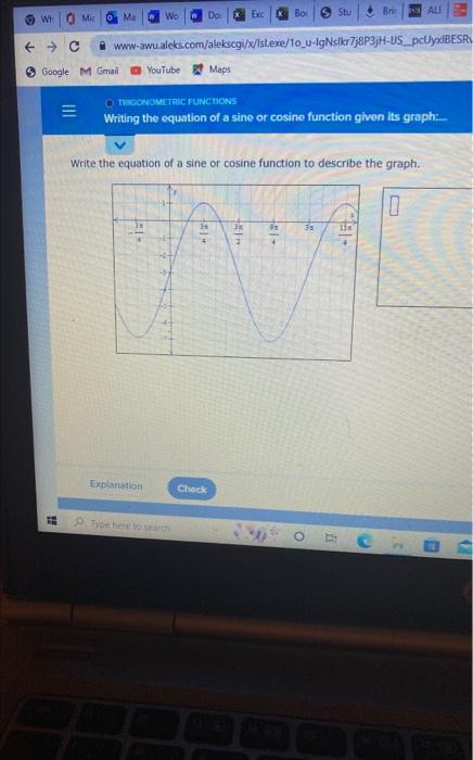 Write the equation of a sine or cosine function to describe the graph.