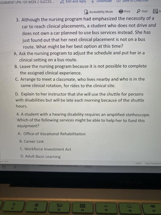 SIGNMENT LPN 130 WEEK 2 SUCCES... Edit and reply Download C Save Print Accessibility Mode Find 3. Although the nursing progra