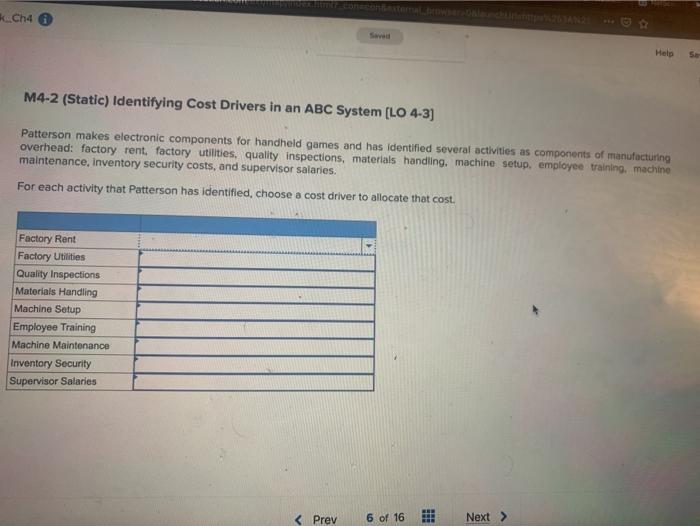 Solved k Cha Help 5 M4 2 Static Identifying Cost Drivers Chegg