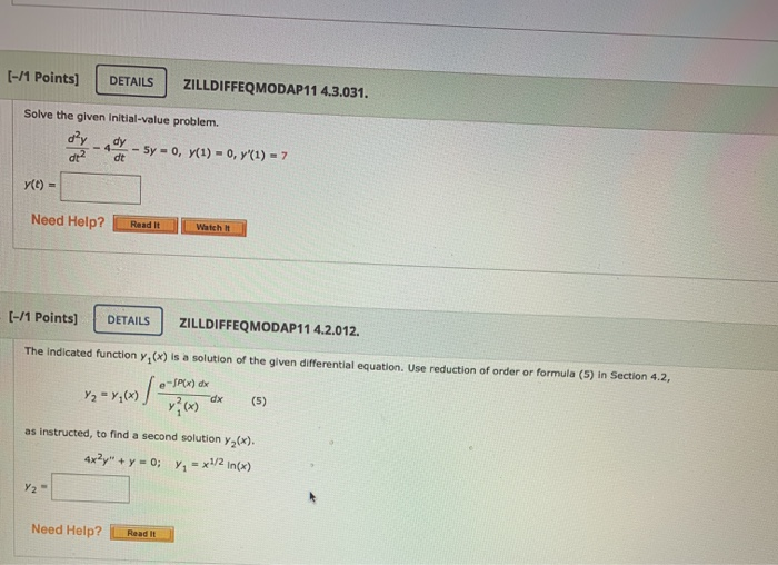 Solved [-11 Points] DETAILS ZILLDIFFEQMODAP11 4.3.031. Solve | Chegg.com