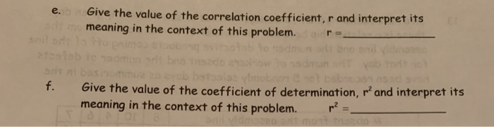 e. Give the value of the correlation coefficient, r | Chegg.com