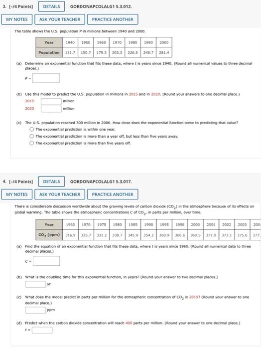 Solved In Example 1, we created an exponential model for the | Chegg.com