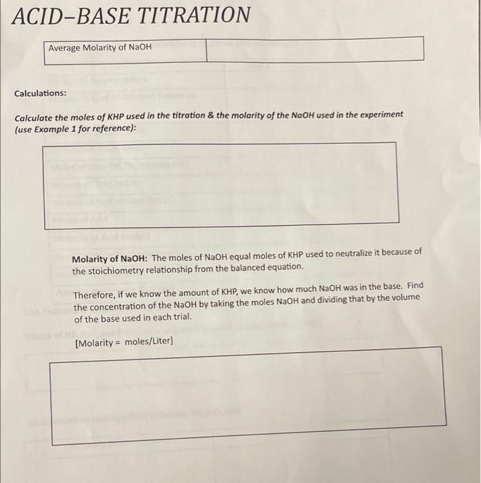 ACID-BASE TITRATION Average Molarity of NaOH | Chegg.com