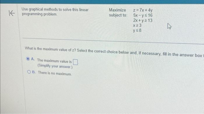 Solved Use graphical methods to solve this linear | Chegg.com