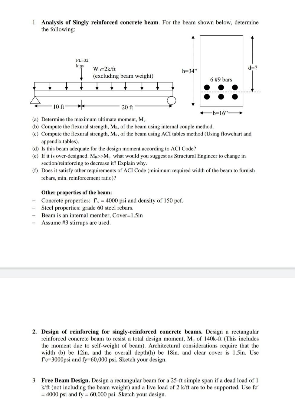 1. Analysis Of Singly Reinforced Concrete Beam. For | Chegg.com