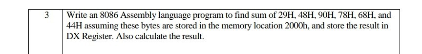 Solved Write an 8086 Assembly language program to find sum | Chegg.com