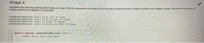 Solved Complete the following method which takes an array of | Chegg.com