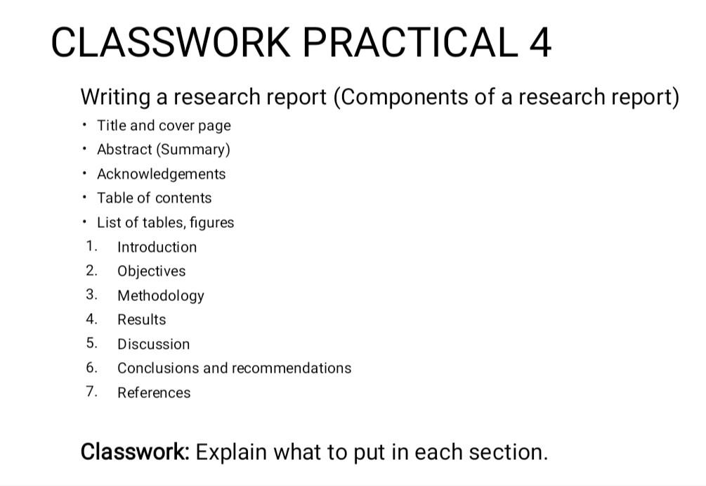 components of research report writing