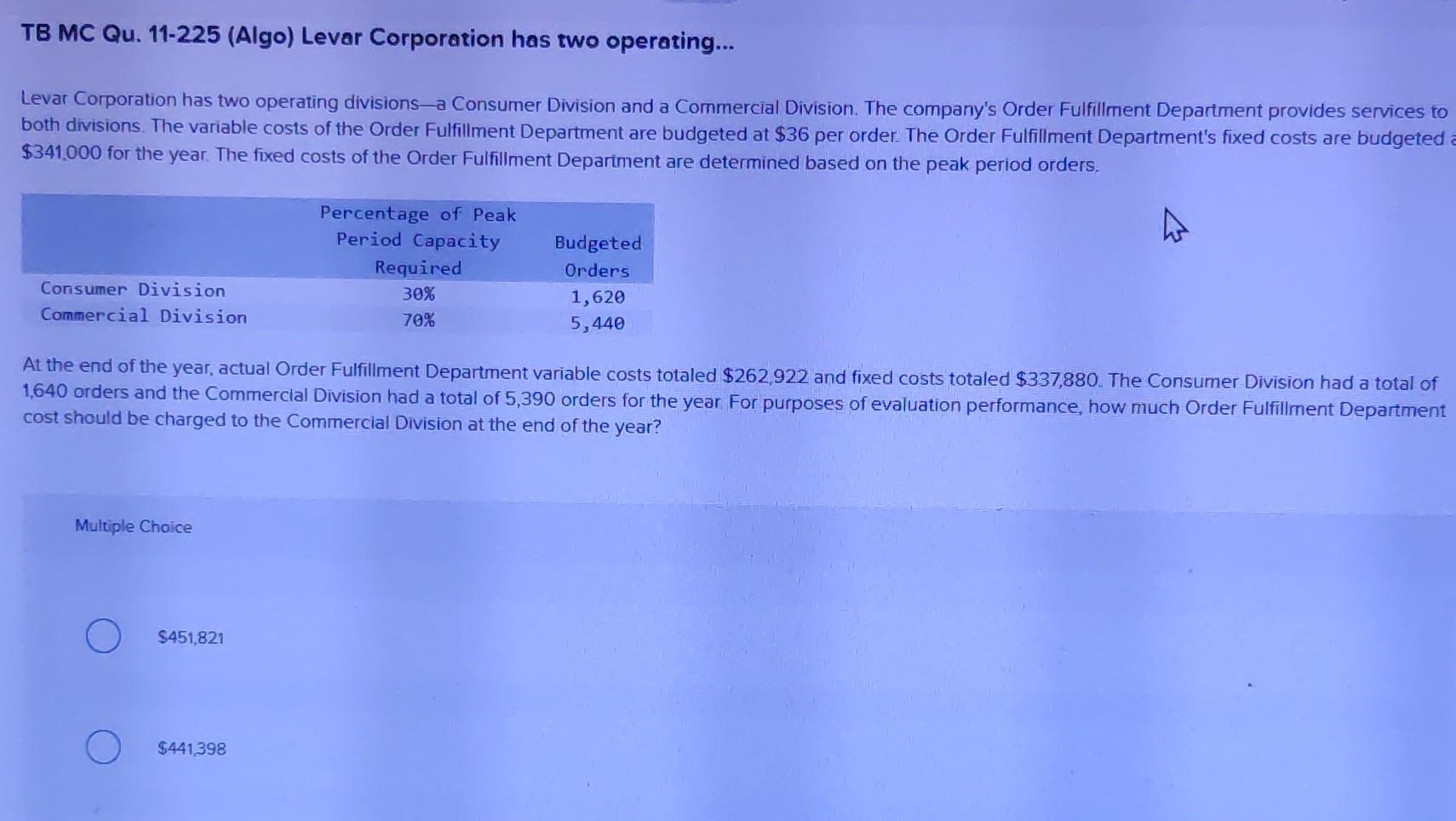 Solved Levar Corporation has two operating divisionsa