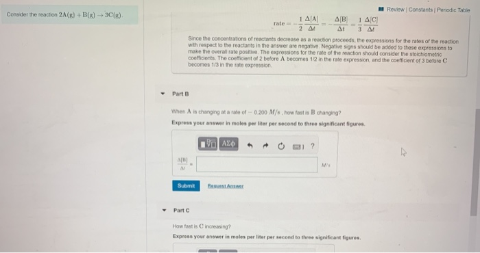 Solved Consider the reaction 2(g) +B(A) 3 () Review | Chegg.com