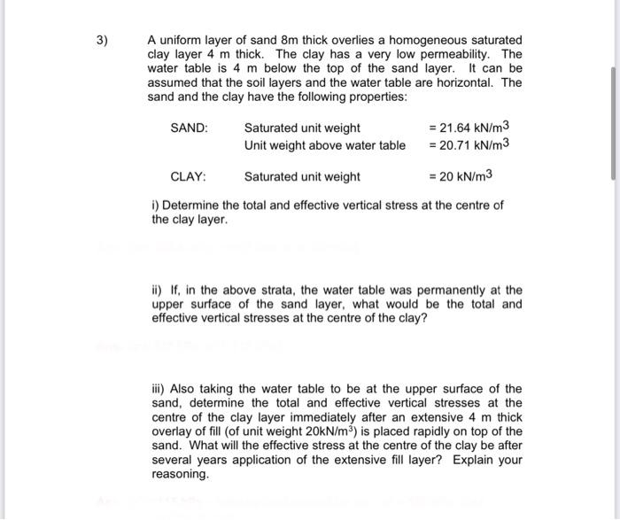 Solved A sample of clay has been taken from 7 m below the | Chegg.com