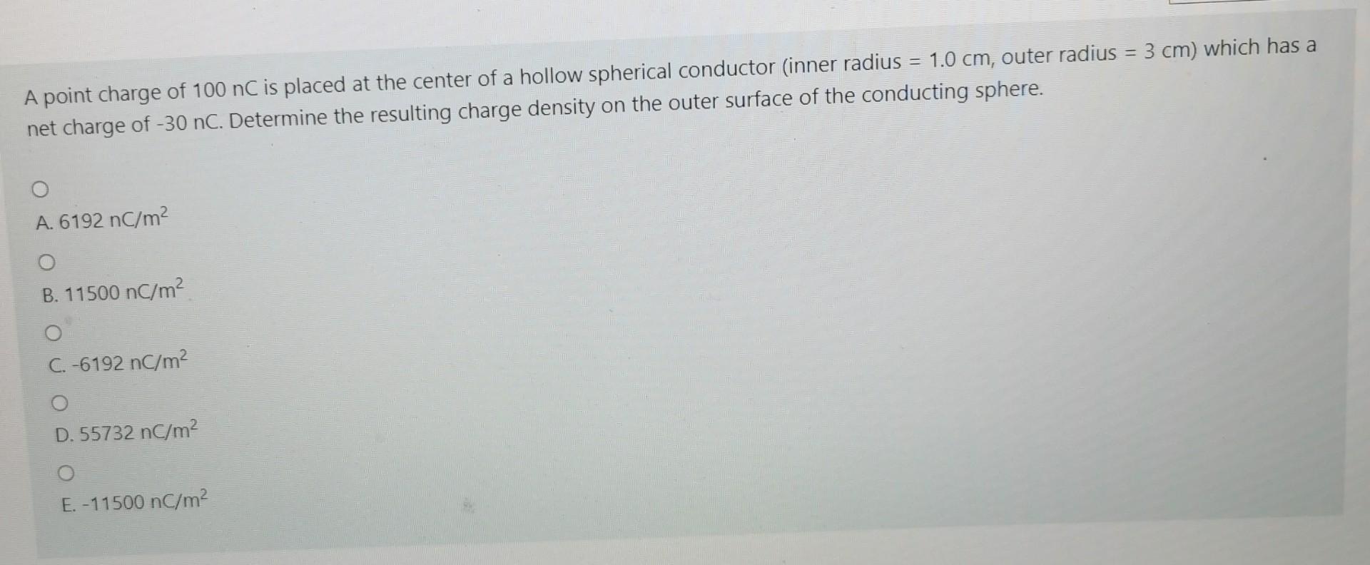 Solved A point charge of 100 nC is placed at the center of a | Chegg.com