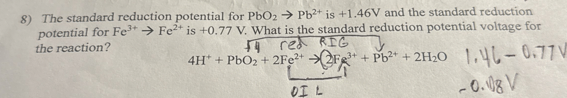 Solved The standard reduction potential for PbO2→Pb2+ ﻿is | Chegg.com