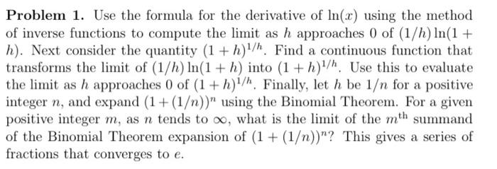 Solved Problem 1. Use the formula for the derivative of | Chegg.com