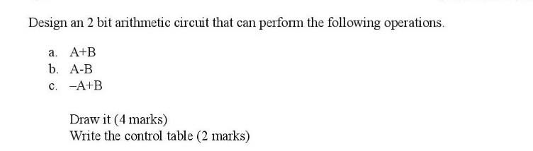 Solved Design An 2 Bit Arithmetic Circuit That Can Perform | Chegg.com