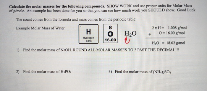 Solved Calculate The Molar Masses For The Following 6888