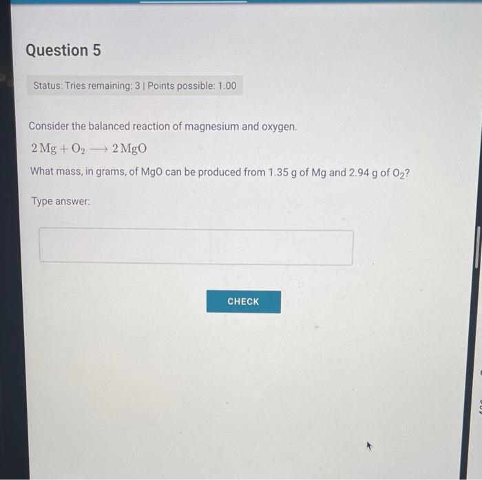 Solved Consider The Balanced Reaction Of Magnesium And O 6952