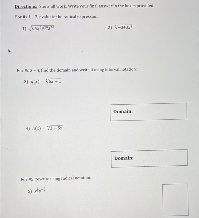 Solved Directions: Show all work. Write your final answer in | Chegg.com
