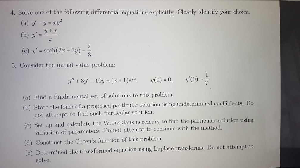 Solved 4. Solve one of the following differential equations | Chegg.com