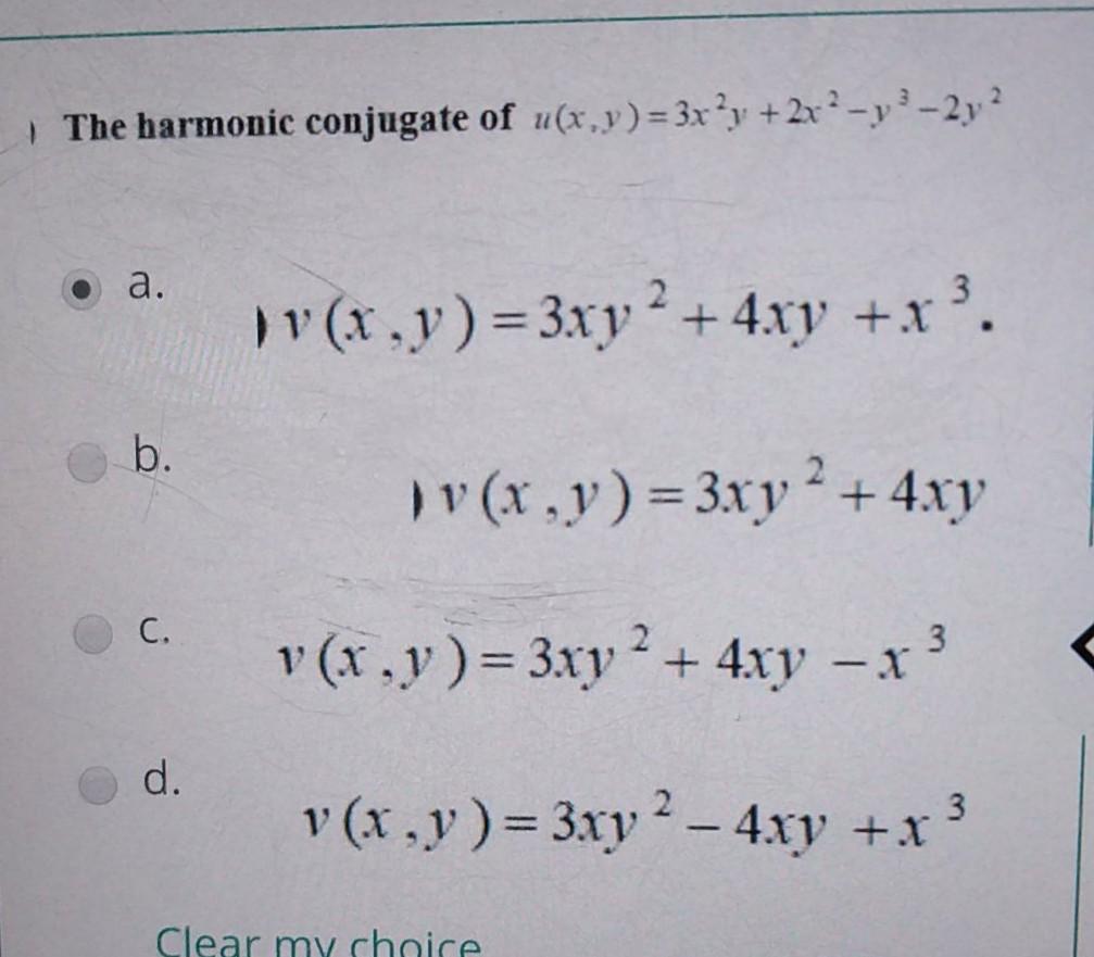 Solved The Harmonic Conjugate Of 1 X Y 3x Y 2x2 Y2 2y Chegg Com