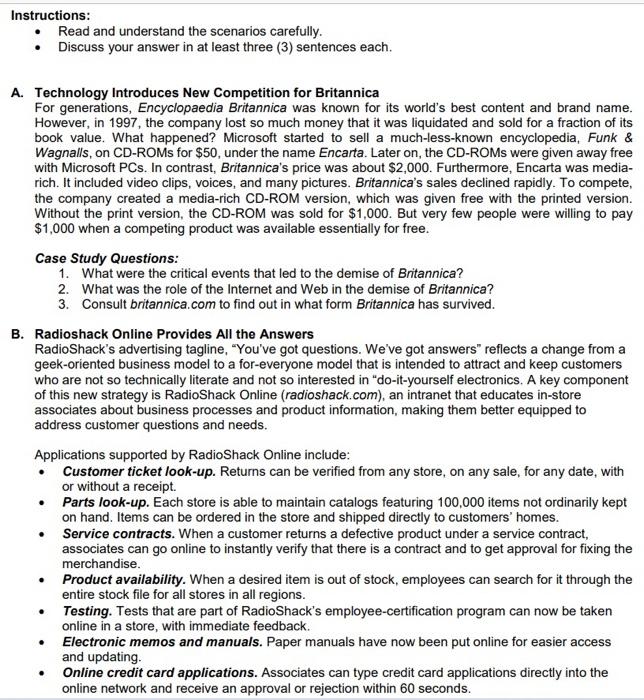 Solved Instructions: - Read and understand the scenarios | Chegg.com