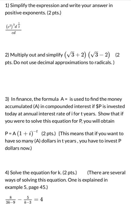 Solved 1) Simplify the expression and write your answer in | Chegg.com