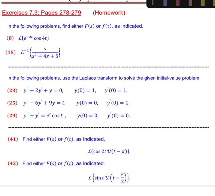 Solved Exercises 7.3: Pages 278-279 (Homework) In The | Chegg.com