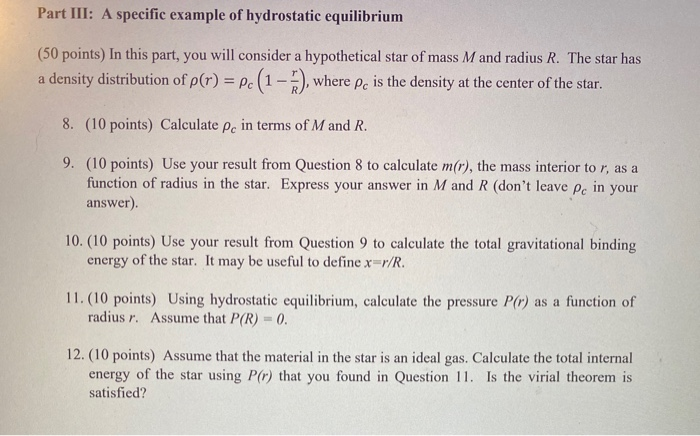 Solved Part III: A specific example of hydrostatic | Chegg.com