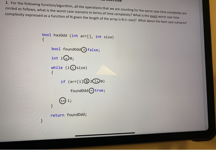 Solved 1. For the following function/algorithm, all the | Chegg.com