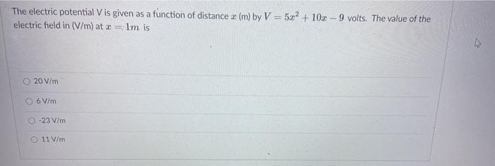Solved The electric potential V is given as a function of | Chegg.com