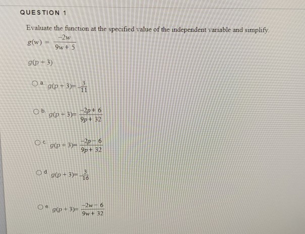 Solved Question 1 Evaluate The Function At The Specified Chegg Com