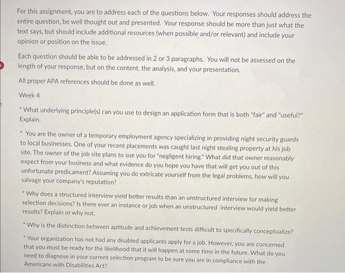 Solved For this assignment, you are to address each of the | Chegg.com