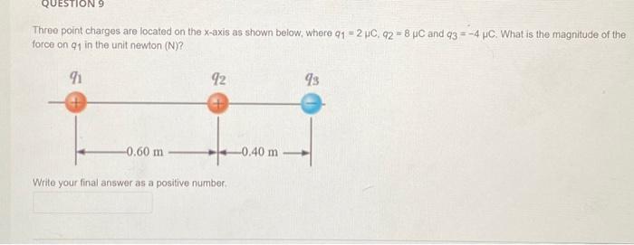 Solved QUESTION 9 Three point charges are located on the | Chegg.com