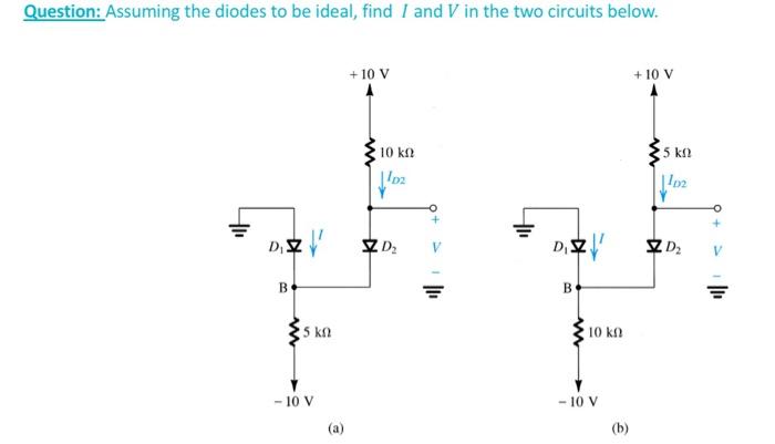 Solved Question: Assuming the diodes to be ideal, find I and | Chegg.com