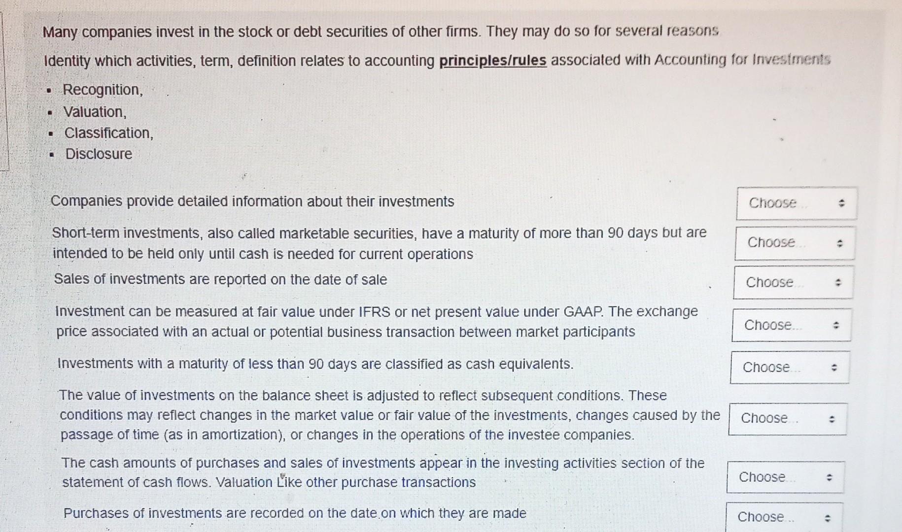 Solved Many companies invest in the stock or debt securities