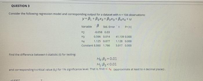 Solved QUESTION 3 Consider the following regression model | Chegg.com
