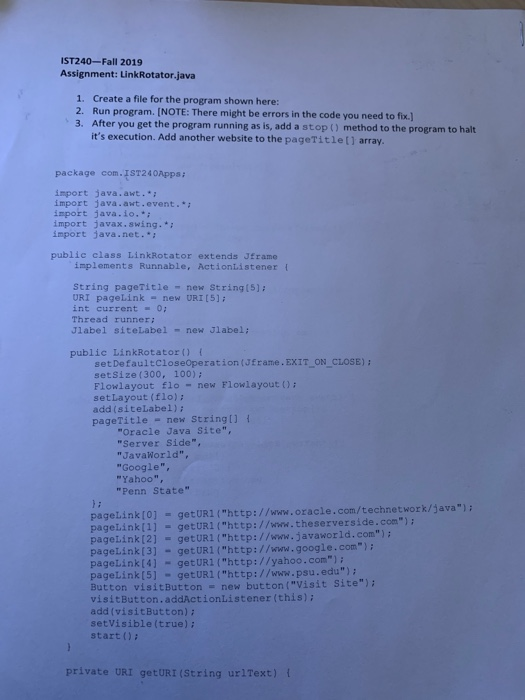 (Solved) : Ist240 Fall 2019 Assignment Linkrotatorjava 1 Create File ...