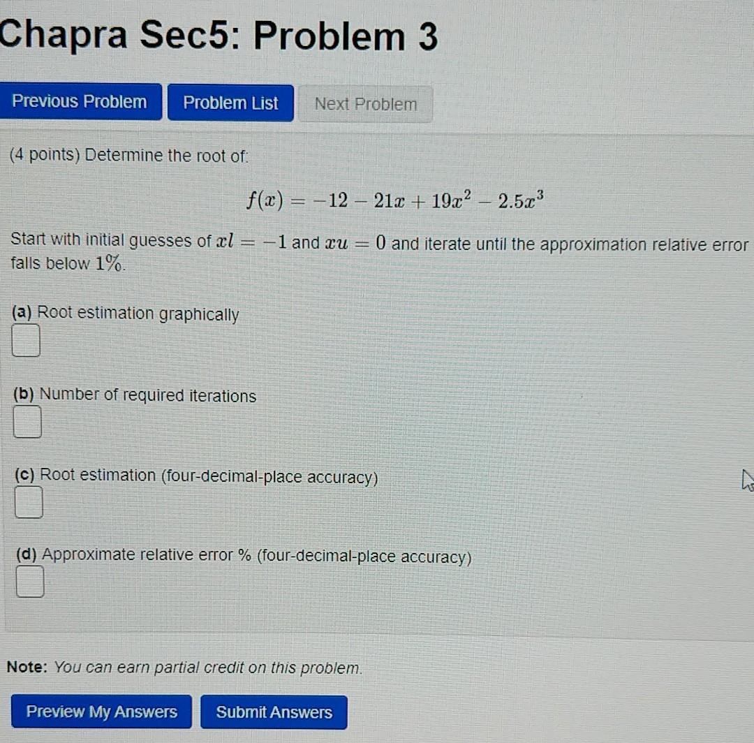 Solved Chapra Sec5: Problem 3 Previous Problem Problem List | Chegg.com