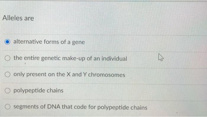 Solved Alleles are alternative forms of a gene the entire | Chegg.com