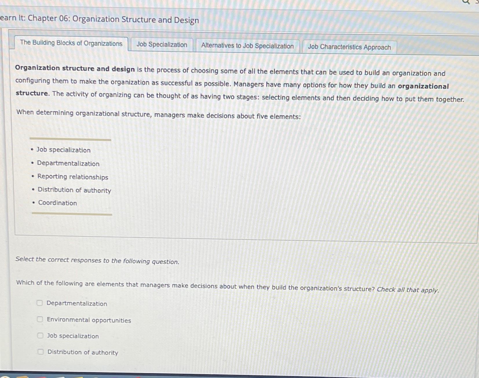 Solved earn It: Chapter 06: Organization Structure and | Chegg.com